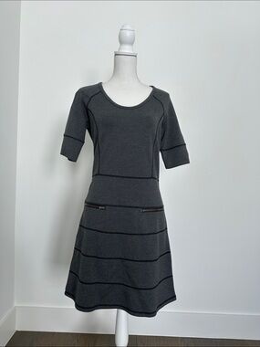 Athleta Charcoal Gray Knit A-Line Dress with Zip Accents